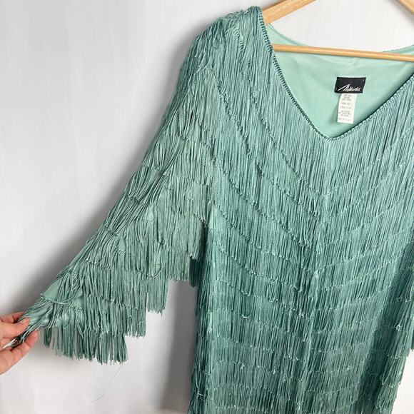 Vintage Nightworks Fringe‎ Tunic Plus Size 18W Aqua Light Teal Flapper Disco - Picture 8 of 10